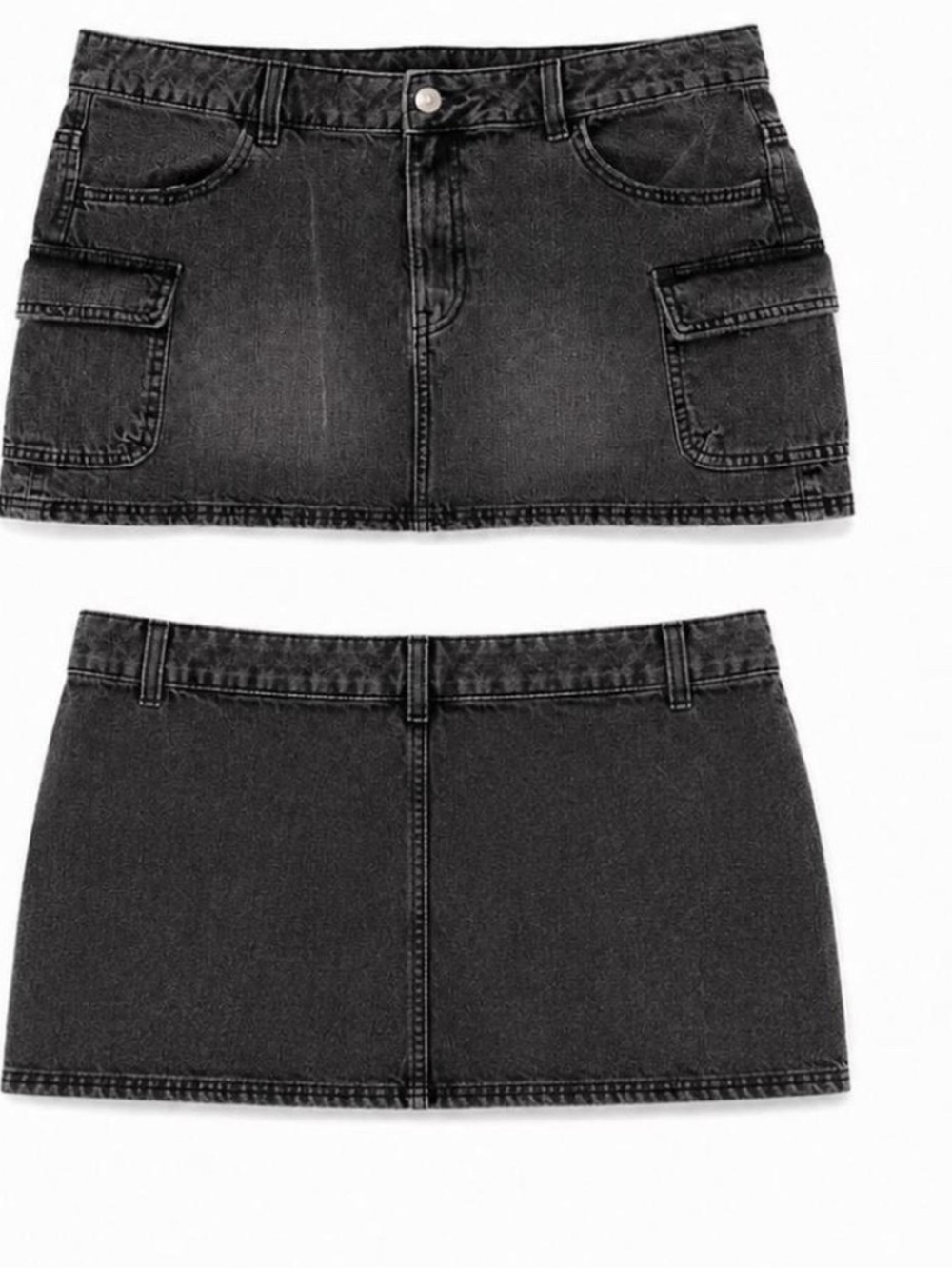 H&M Black Denim Mini Skirt with Front Cargo Pockets
